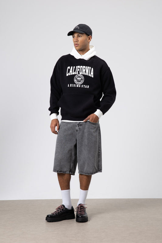 Çift Renk Baskılı Oversize Sweatshirt