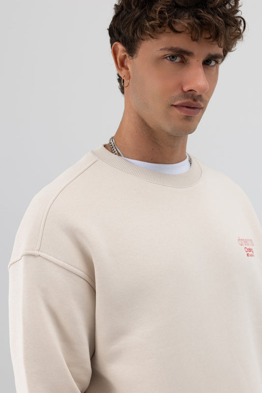 Oversize Bisiklet Yaka Baskılı Sweatshirt