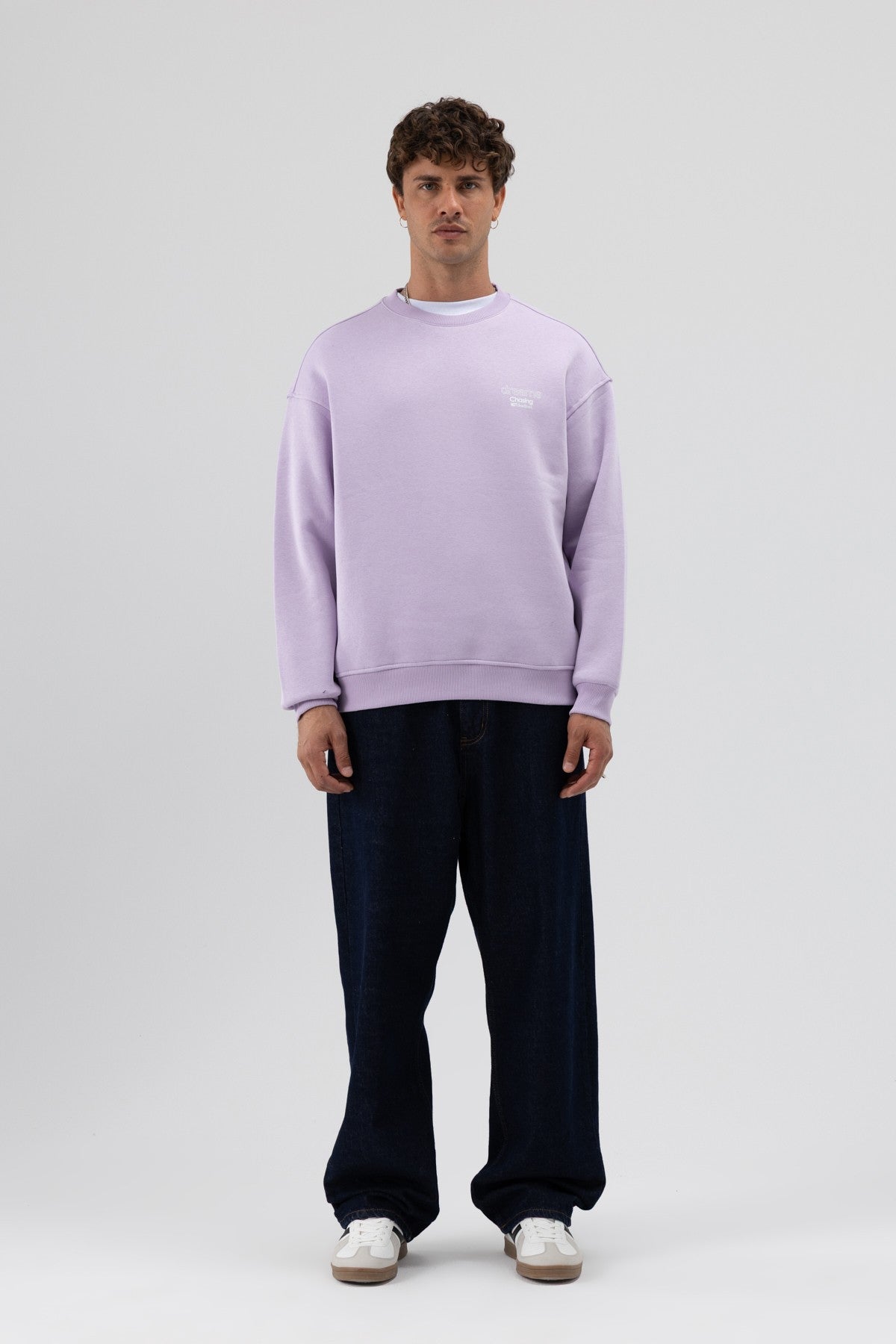 Oversize Bisiklet Yaka Baskılı Sweatshirt