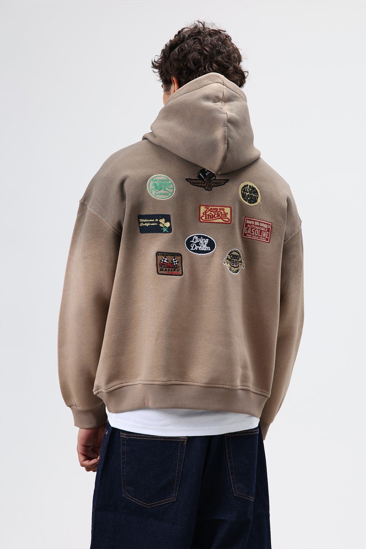 Oversize Baskılı Kapüşonlu Sweatshirt