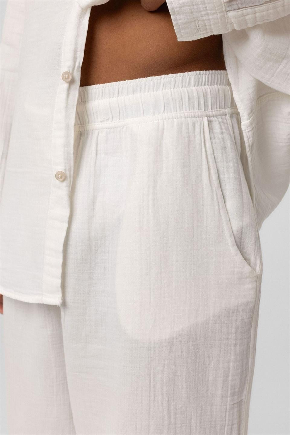 Baggy Fit Müslin Keten Pantolon