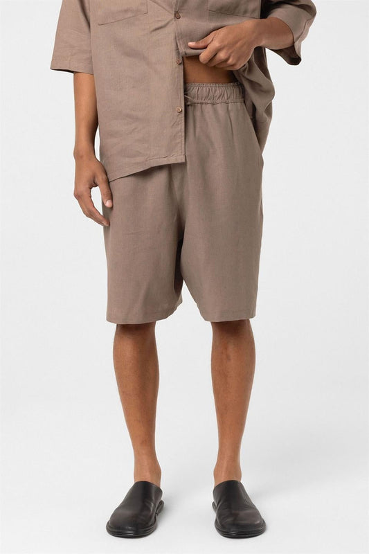 Oversize Çift Cepli Keten Şort