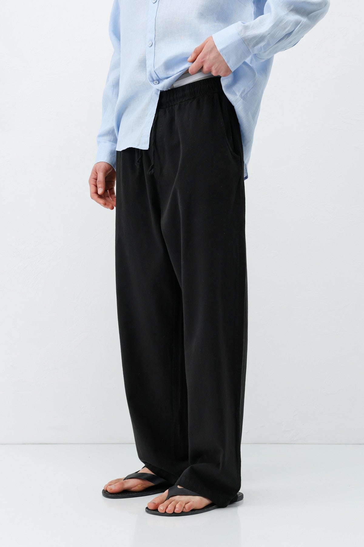 Bel Lastikli Baggy Fit Keten Pantolon