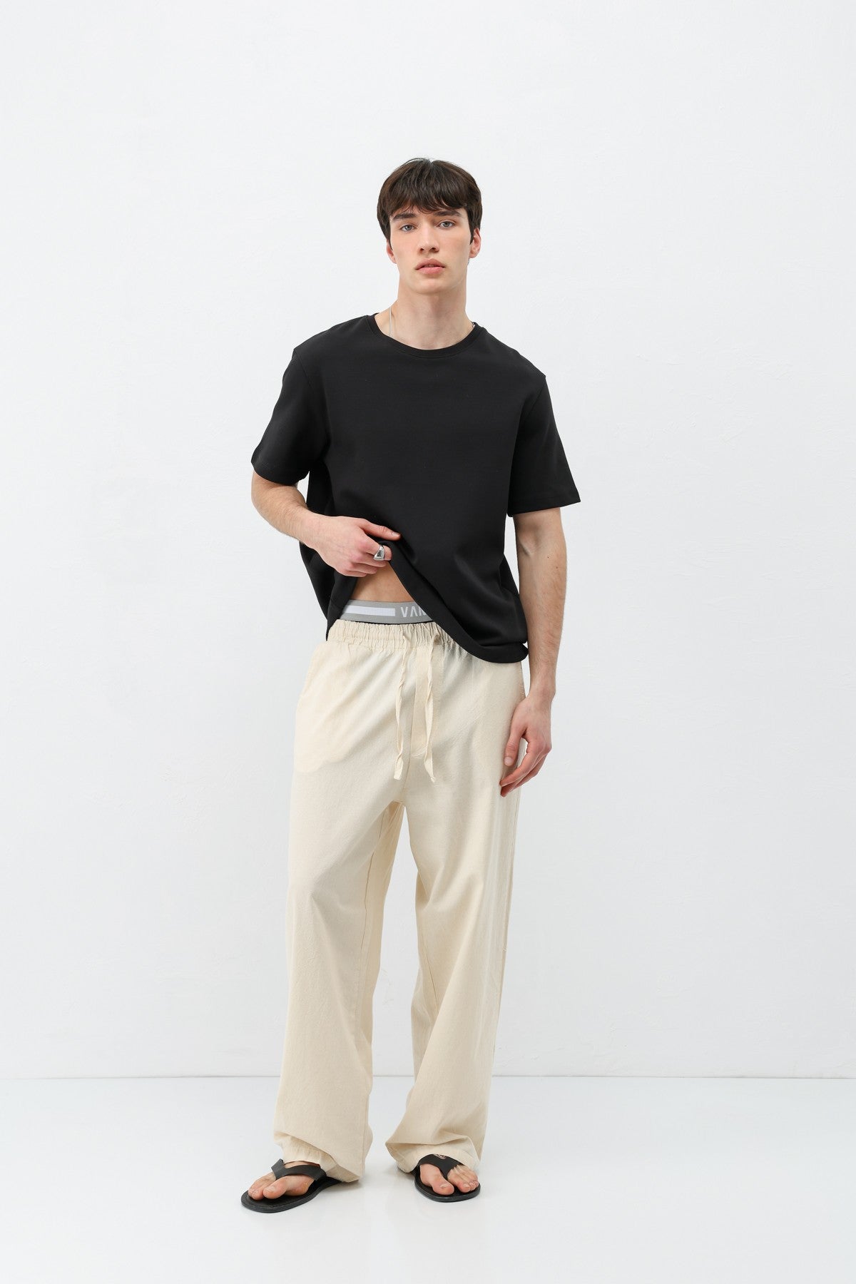 Bel Lastikli Baggy Fit Keten Pantolon