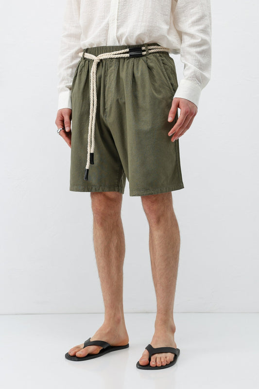 Kemerli Oversize Keten Şort