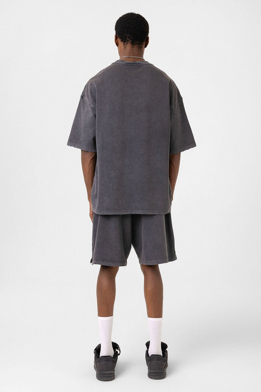 Basic Yıkamalı Oversize Şort Takım