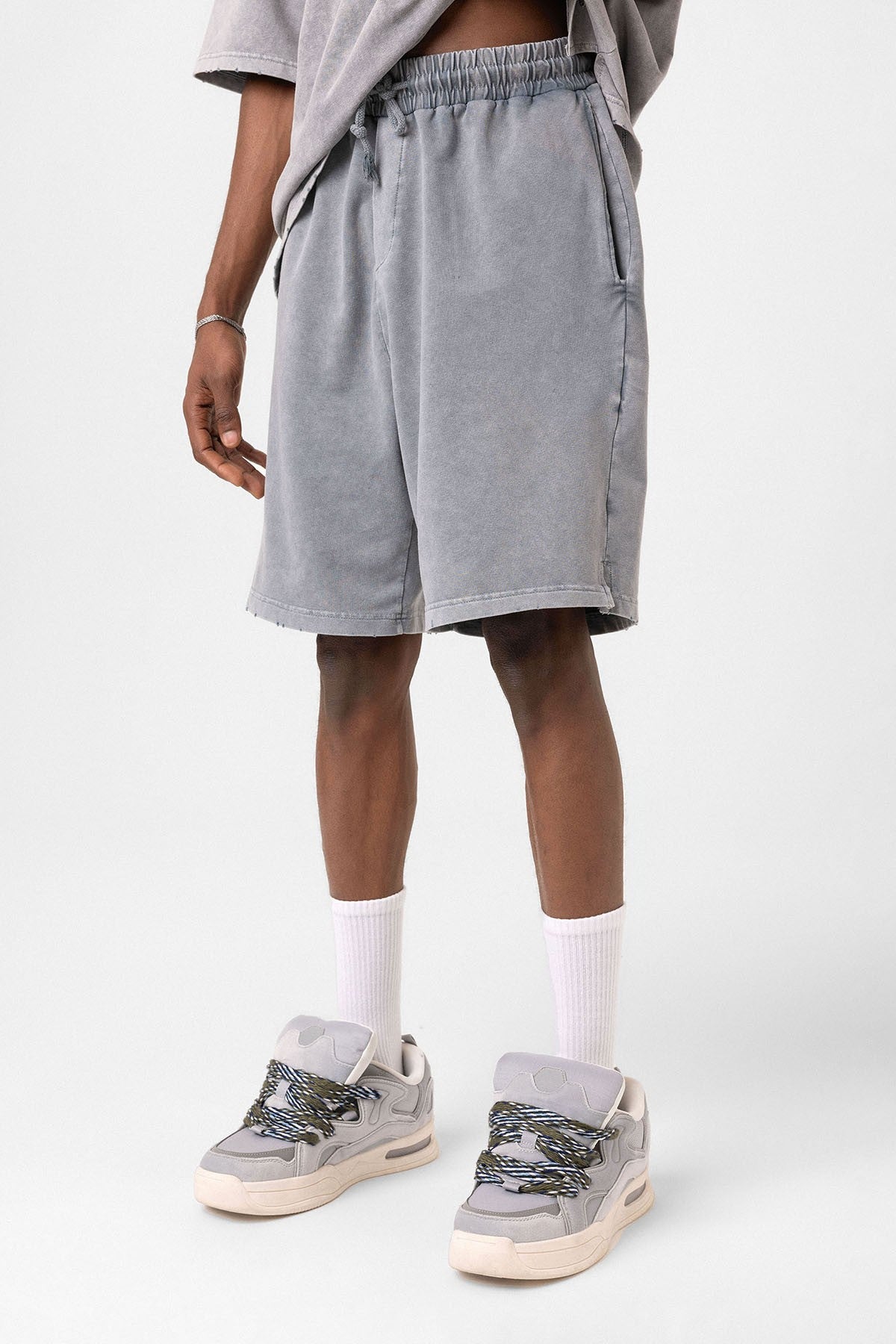 Basic Yıkamalı Oversize Şort Takım