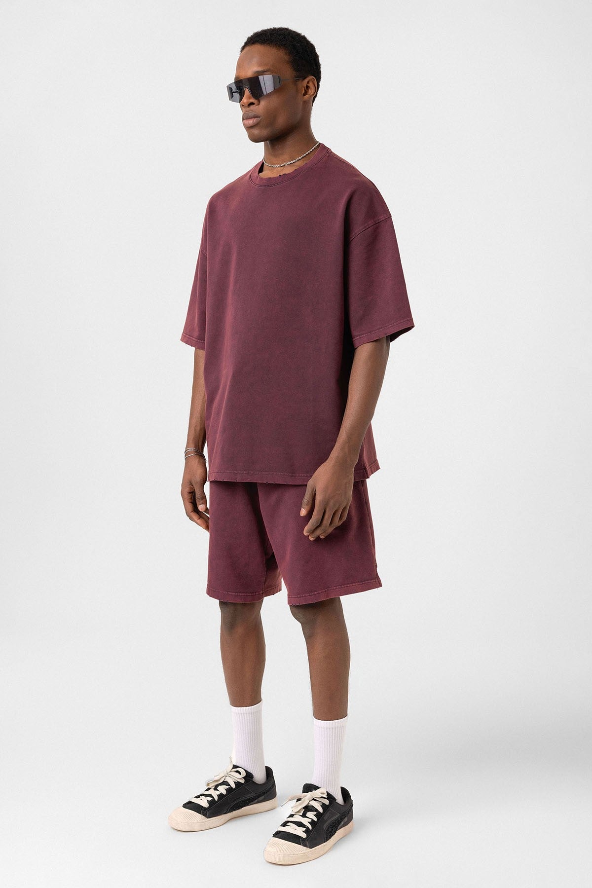 Basic Yıkamalı Oversize Şort Takım