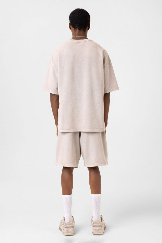 Basic Yıkamalı Oversize Şort Takım