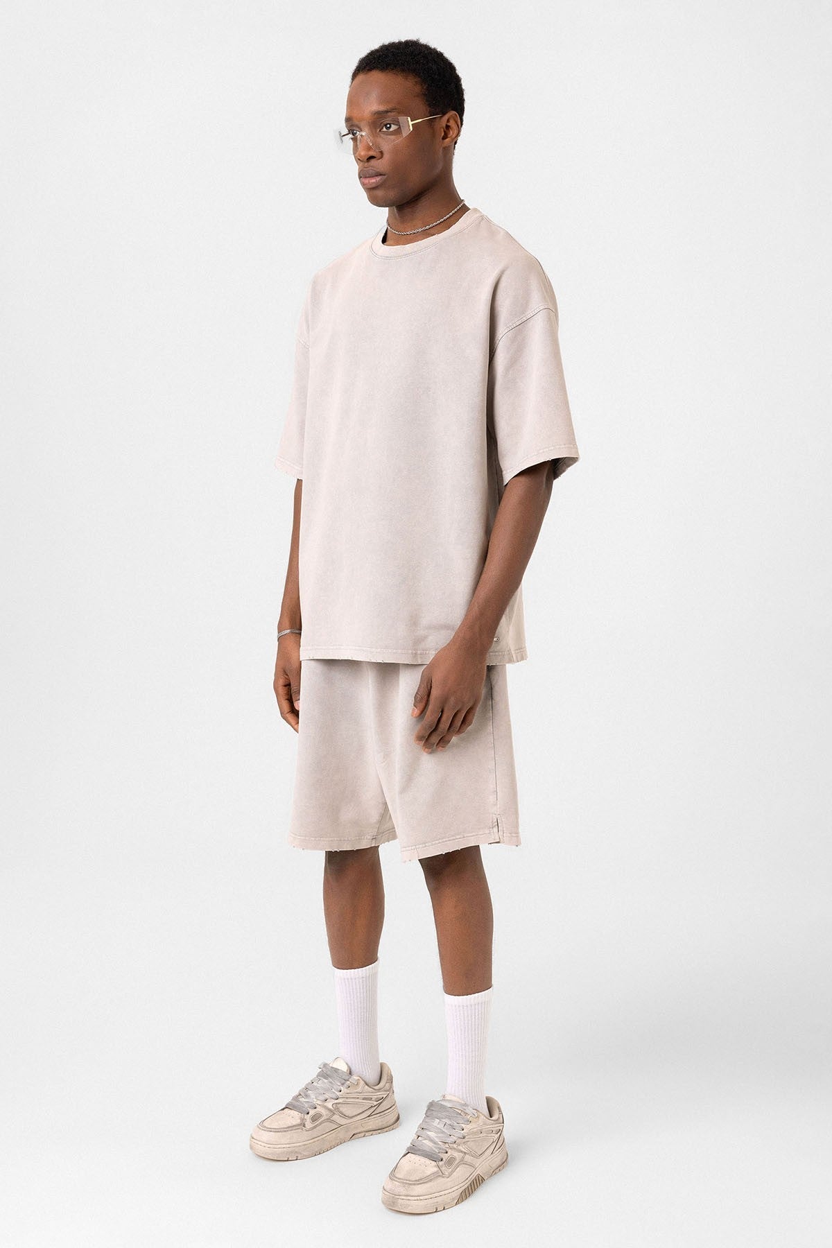 Basic Yıkamalı Oversize Şort Takım