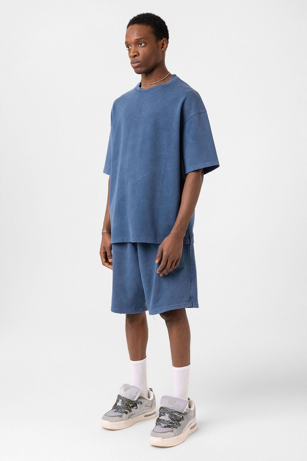 Basic Yıkamalı Oversize Şort Takım