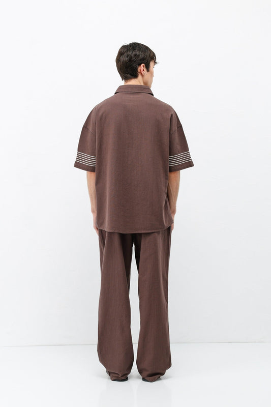 Oversize Çizgi Detaylı Keten Alt Üst Takım