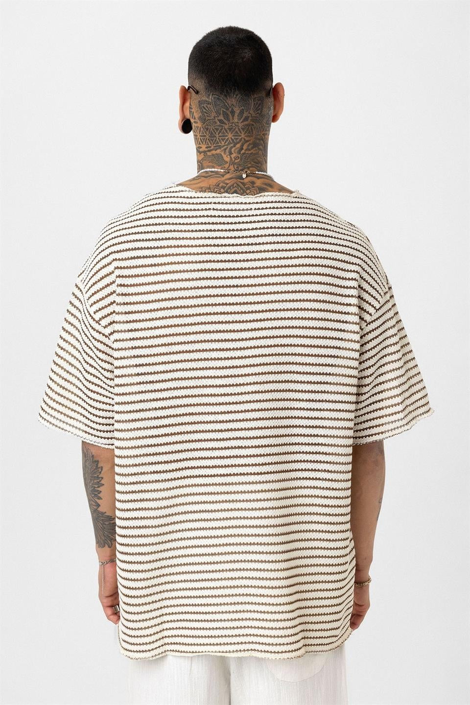 Çizgili Oversize Triko Tişört