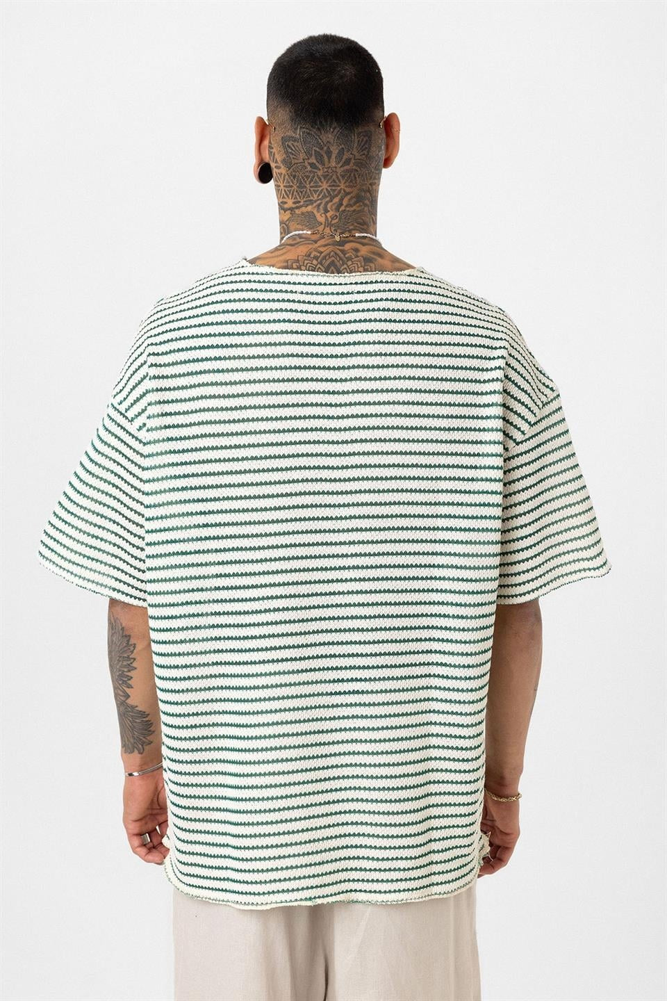 Çizgili Oversize Triko Tişört 30-773