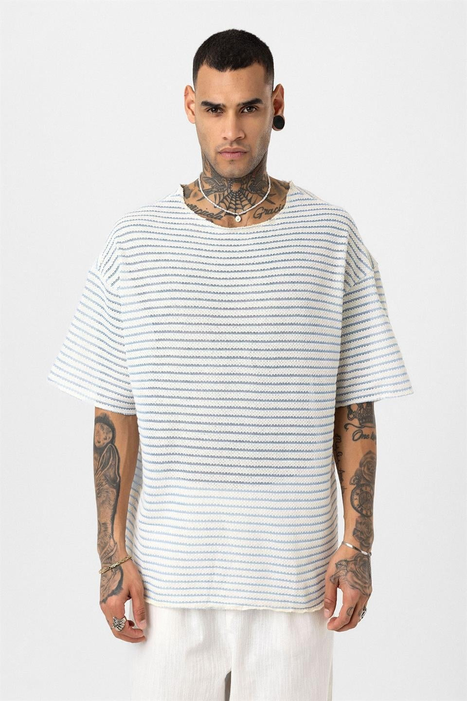 Çizgili Oversize Triko Tişört