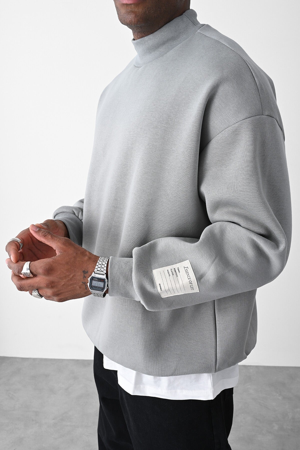 Vizon Kart Detaylı Oversize Sweatshirt