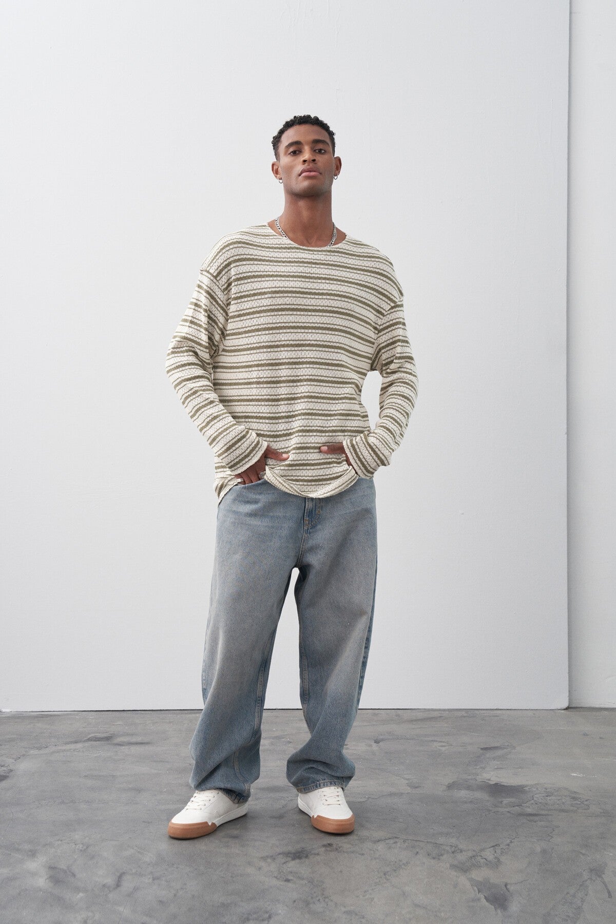 Çizgili Oversize Triko Tişört