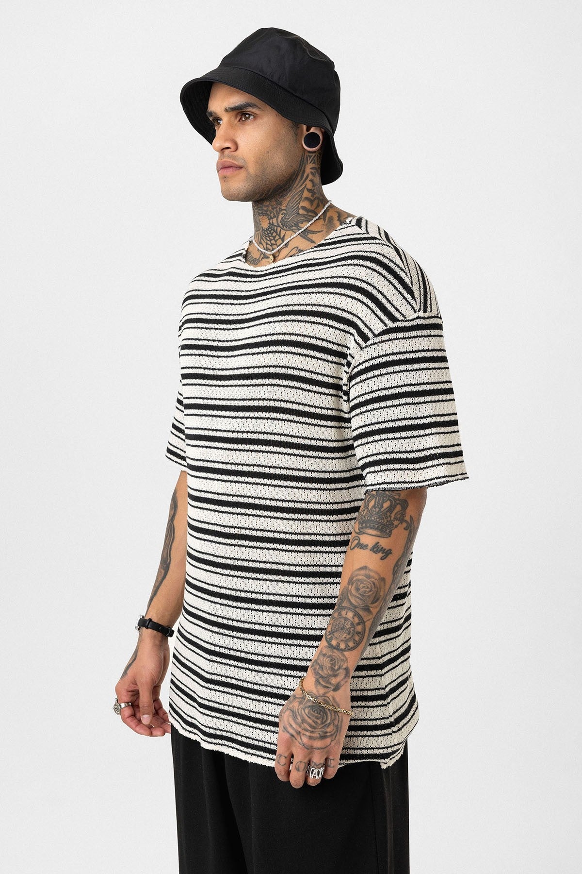 Çizgili Oversize Triko Tişört
