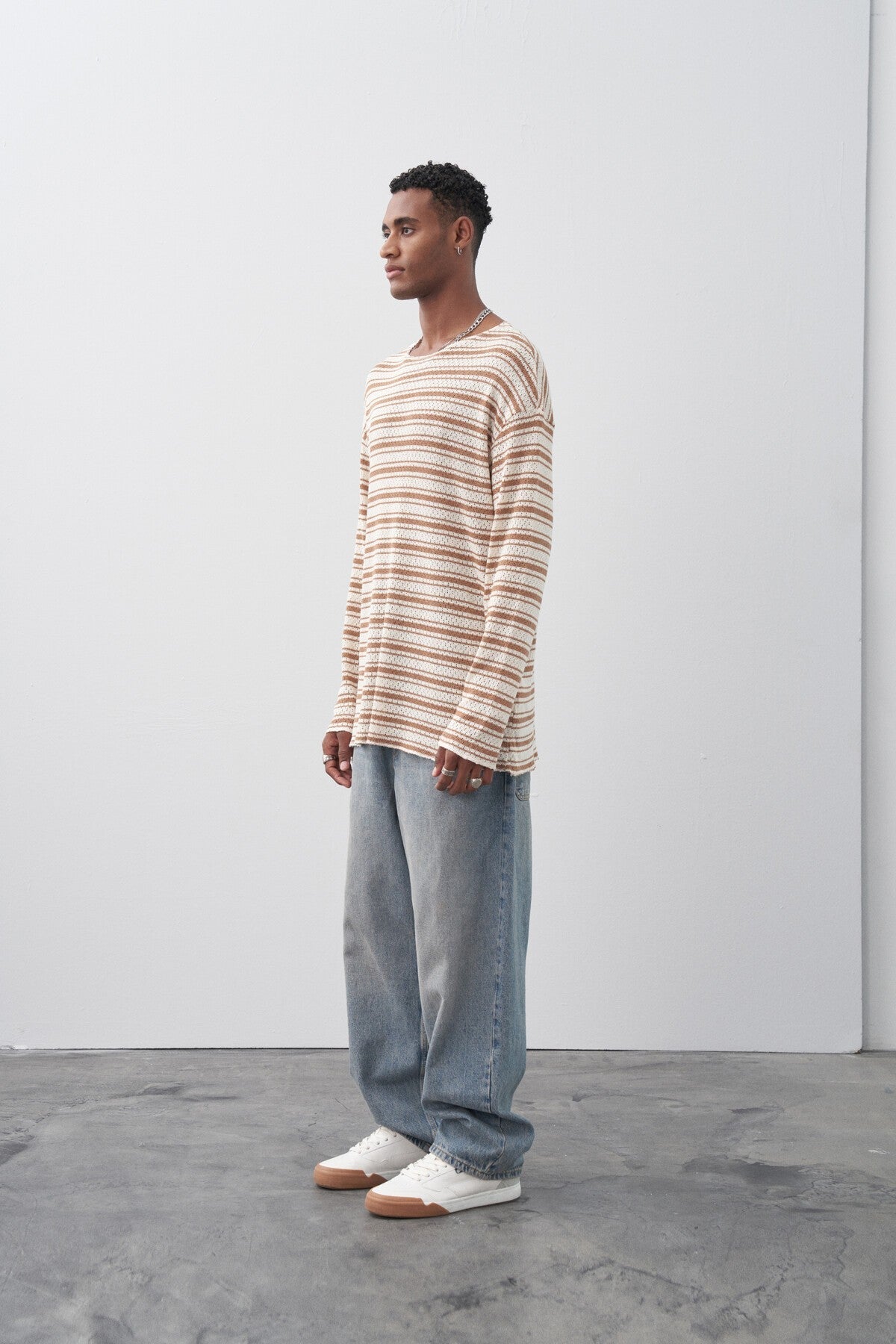 Çizgili Oversize Triko Tişört