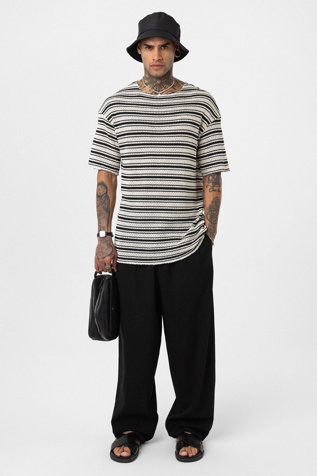 Çizgili Oversize Triko Tişört