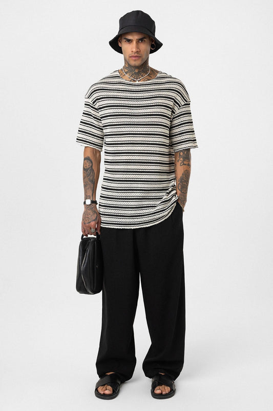 Çizgili Oversize Triko Tişört