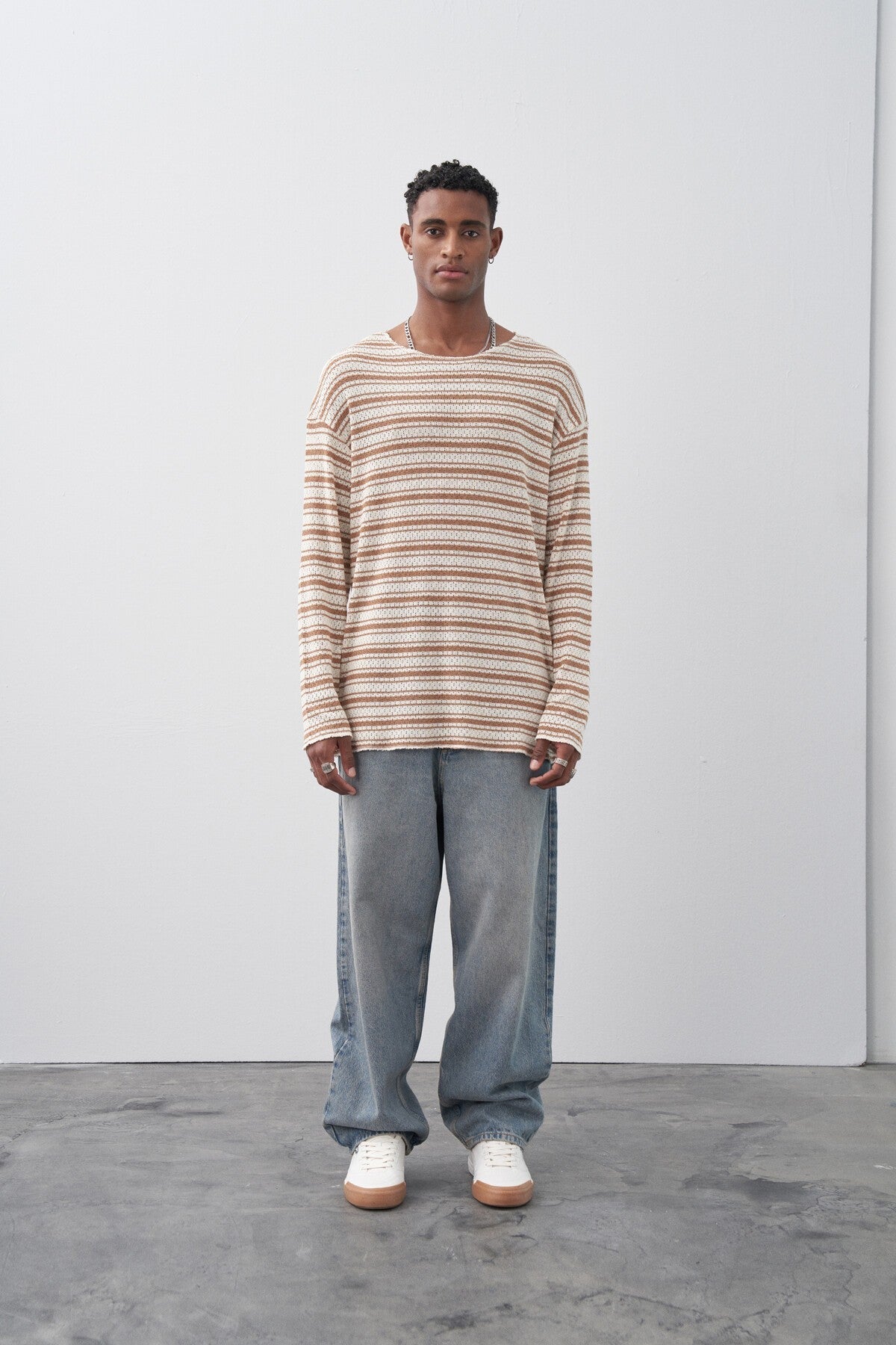 Çizgili Oversize Triko Tişört