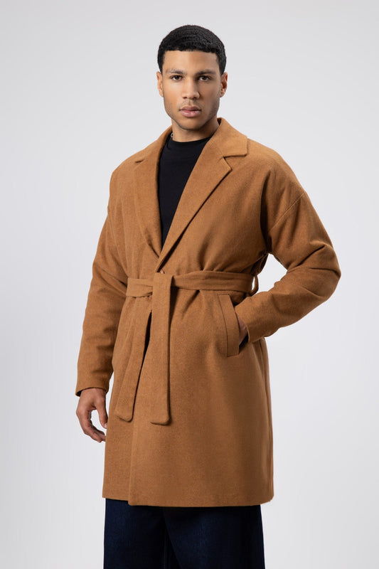 Kemerli Oversize Kaşe Kaban