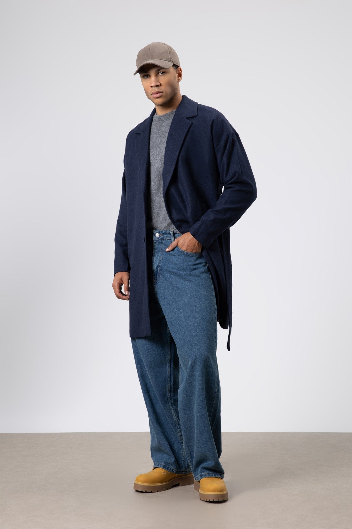 Kemerli Oversize Kaşe Kaban