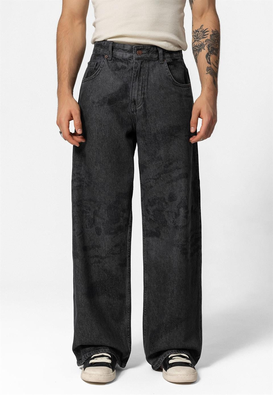 Lazer Baskılı Baggy Jean