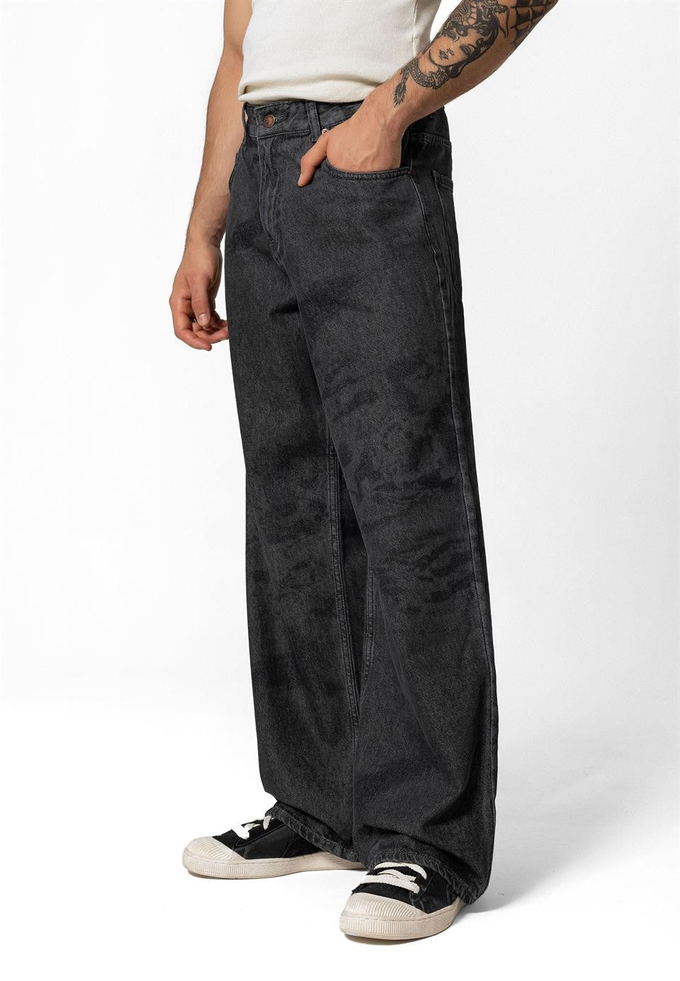 Lazer Baskılı Baggy Jean