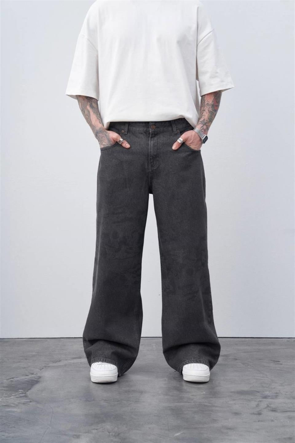 Lazer Baskılı Baggy Jean