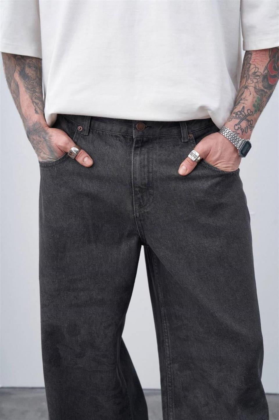 Lazer Baskılı Baggy Jean