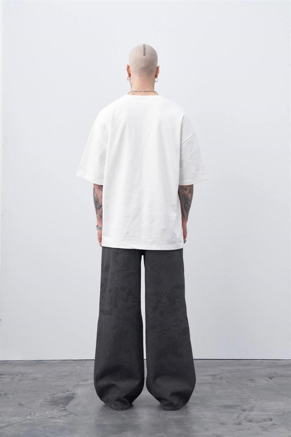 Lazer Baskılı Baggy Jean