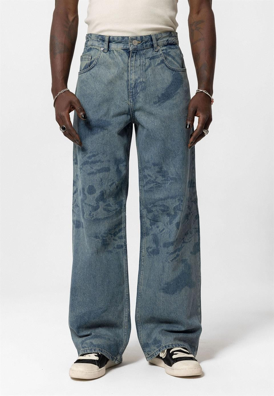 Lazer Baskılı Baggy Jean