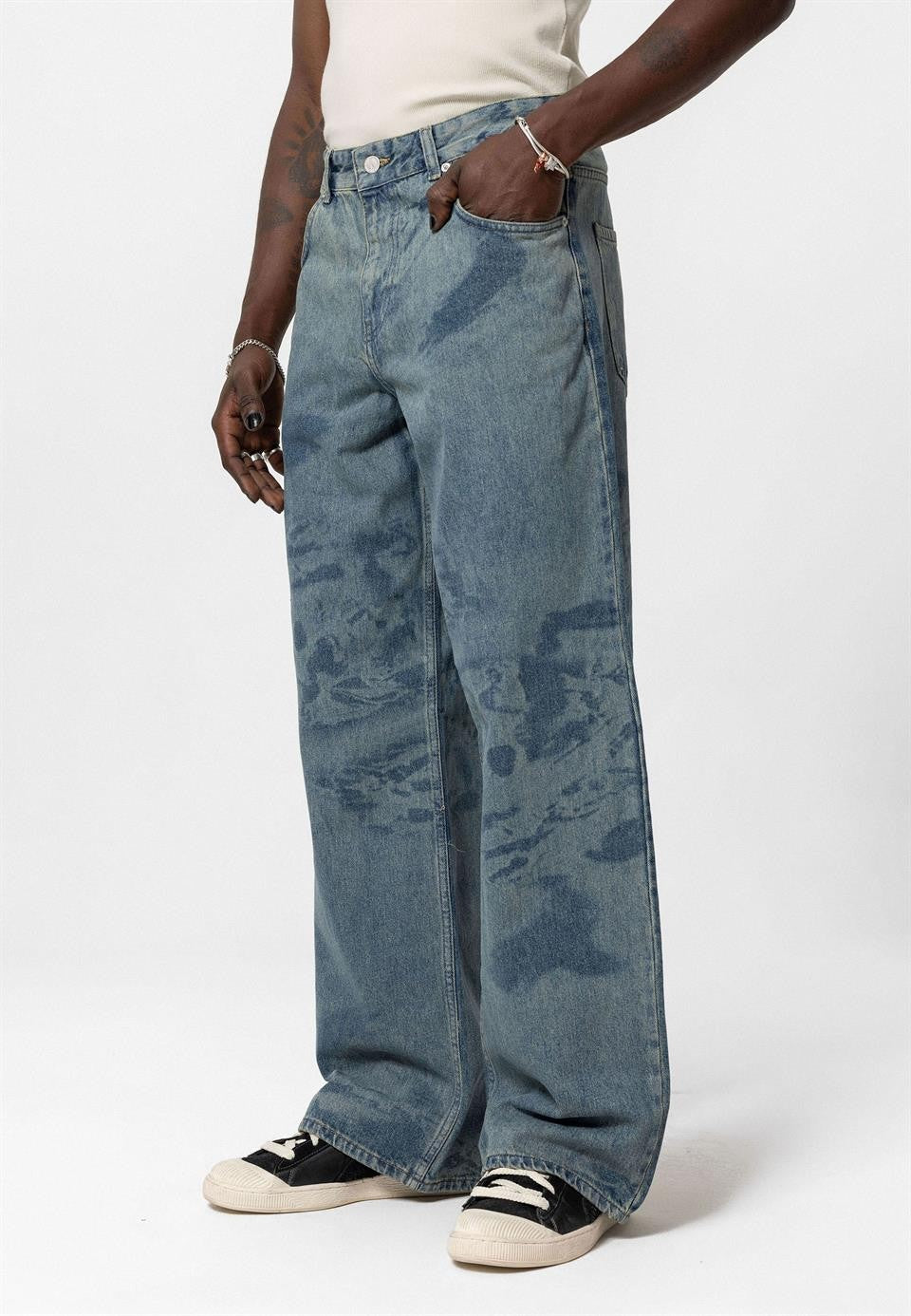 Lazer Baskılı Baggy Jean