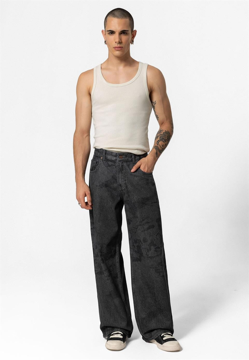 Lazer Baskılı Baggy Jean