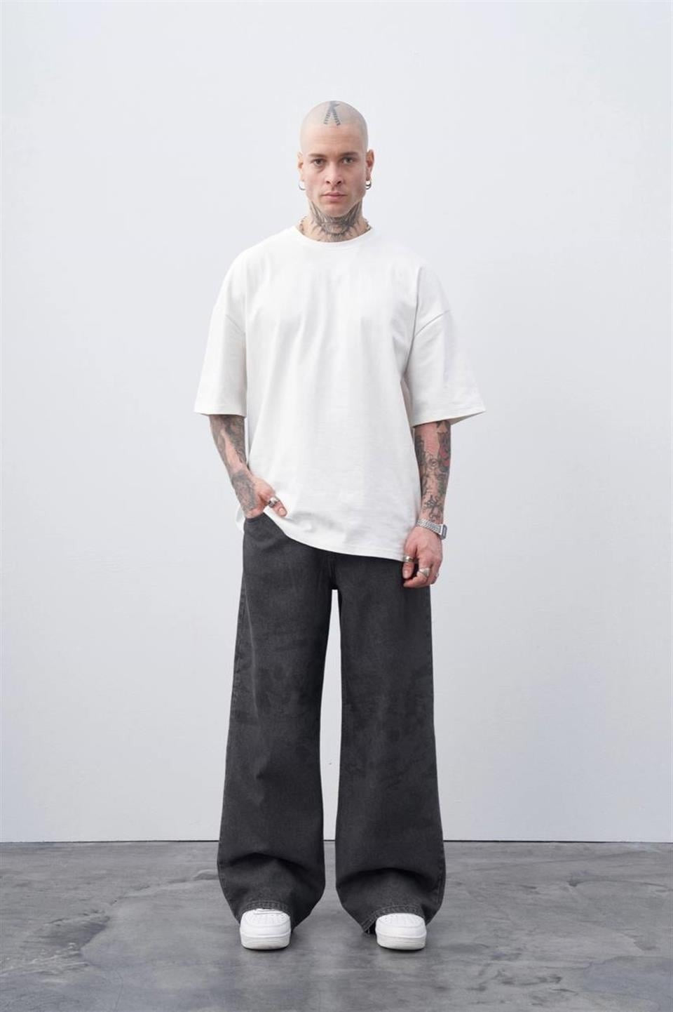 Lazer Baskılı Baggy Jean