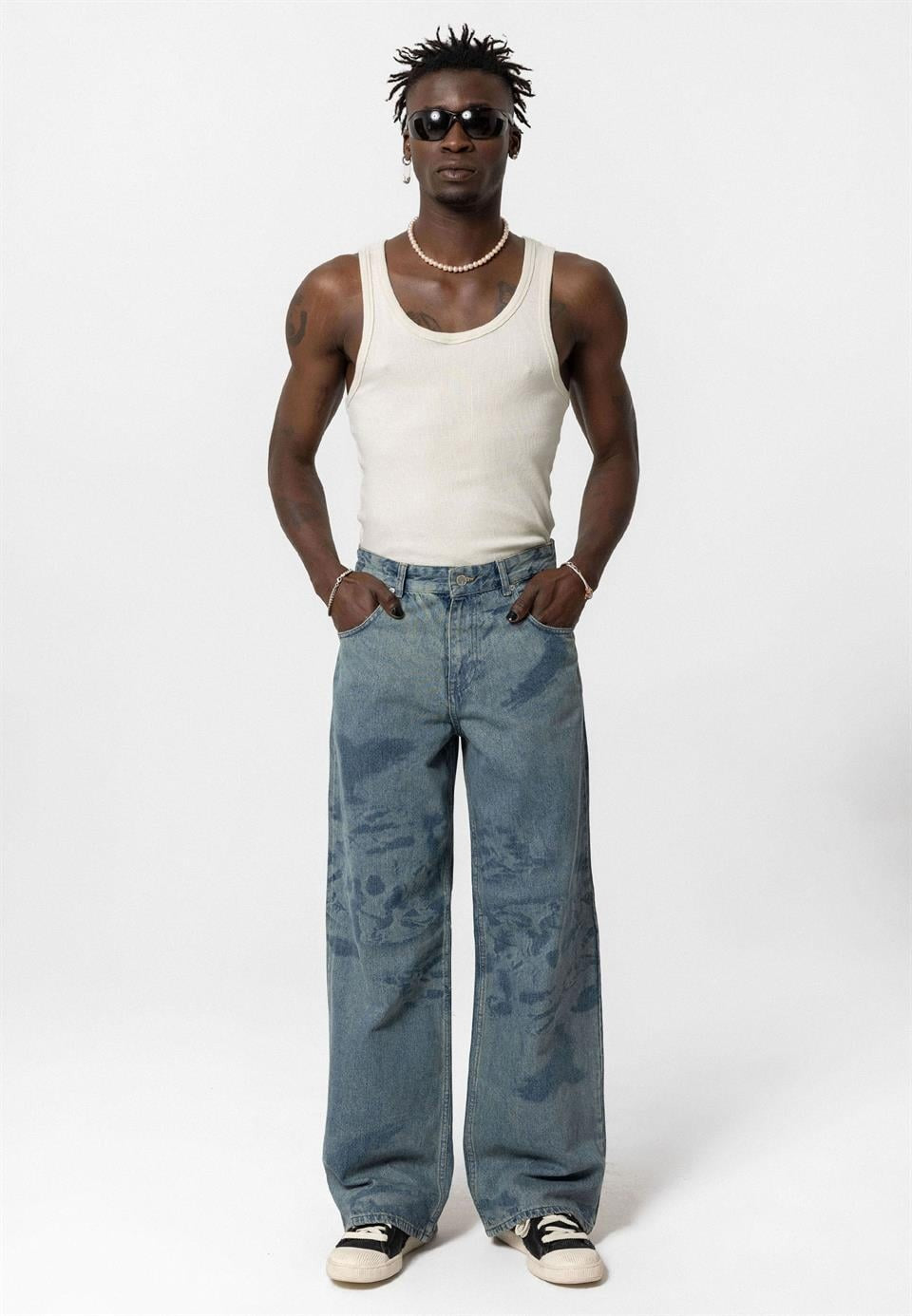 Lazer Baskılı Baggy Jean
