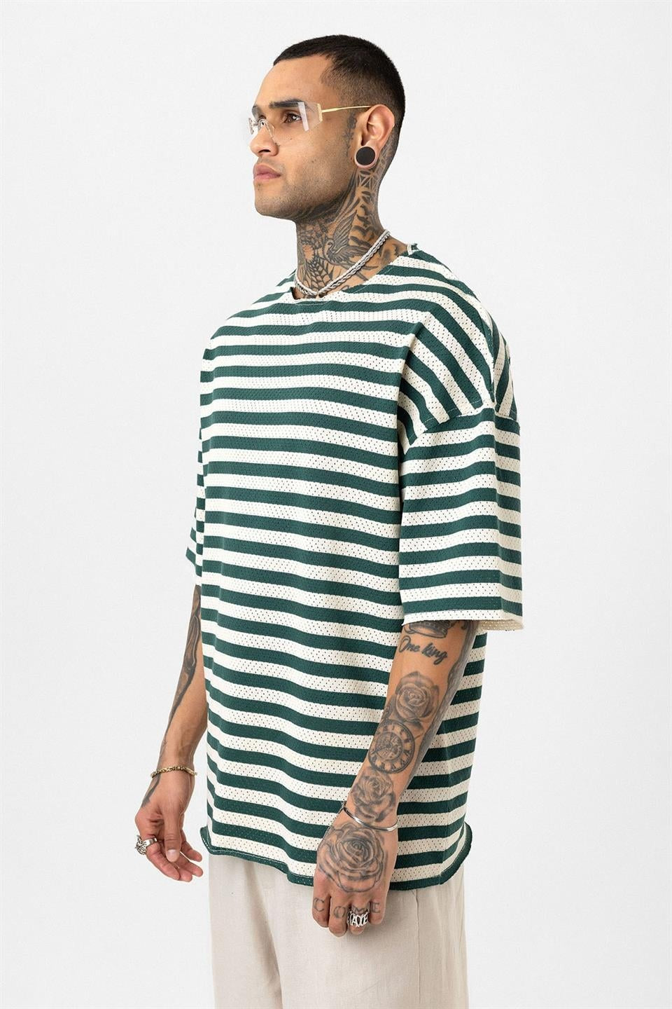 Çizgili Oversize Triko Tişört