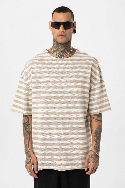 Çizgili Oversize Triko Tişört