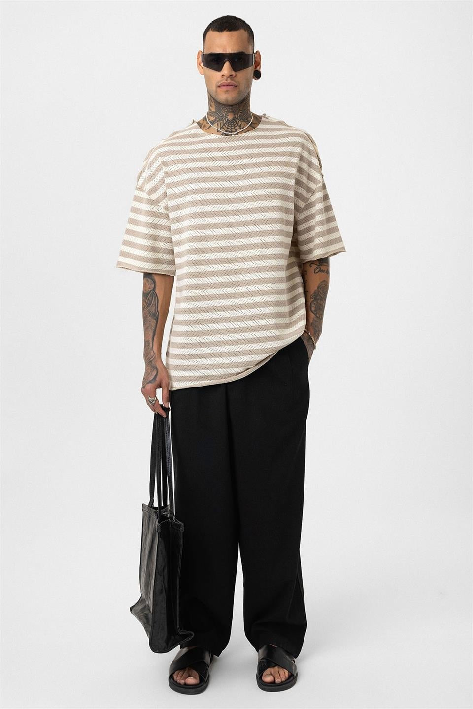 Çizgili Oversize Triko Tişört