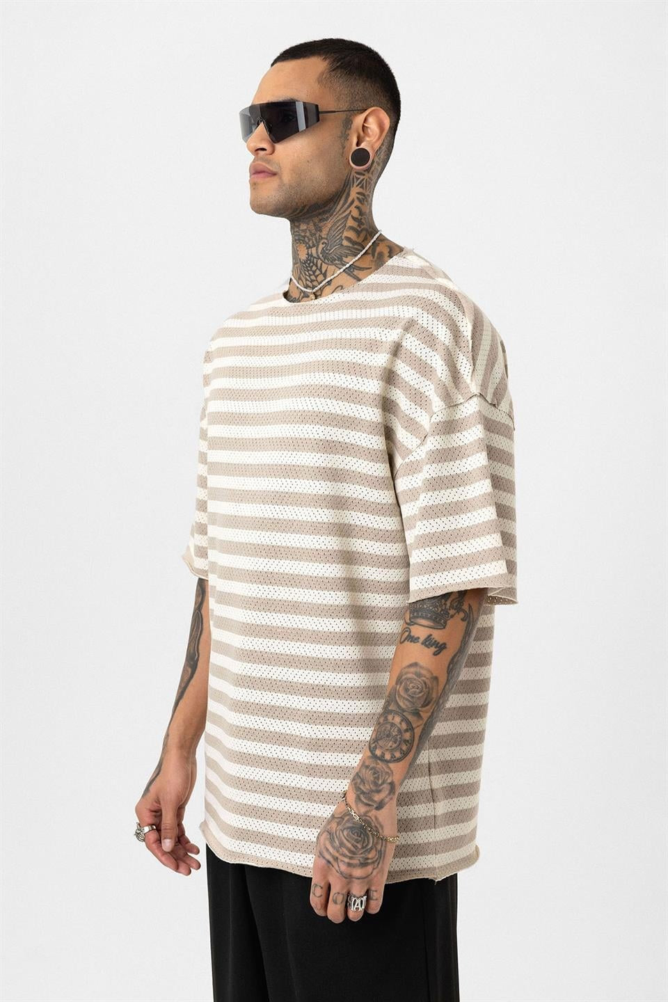 Çizgili Oversize Triko Tişört