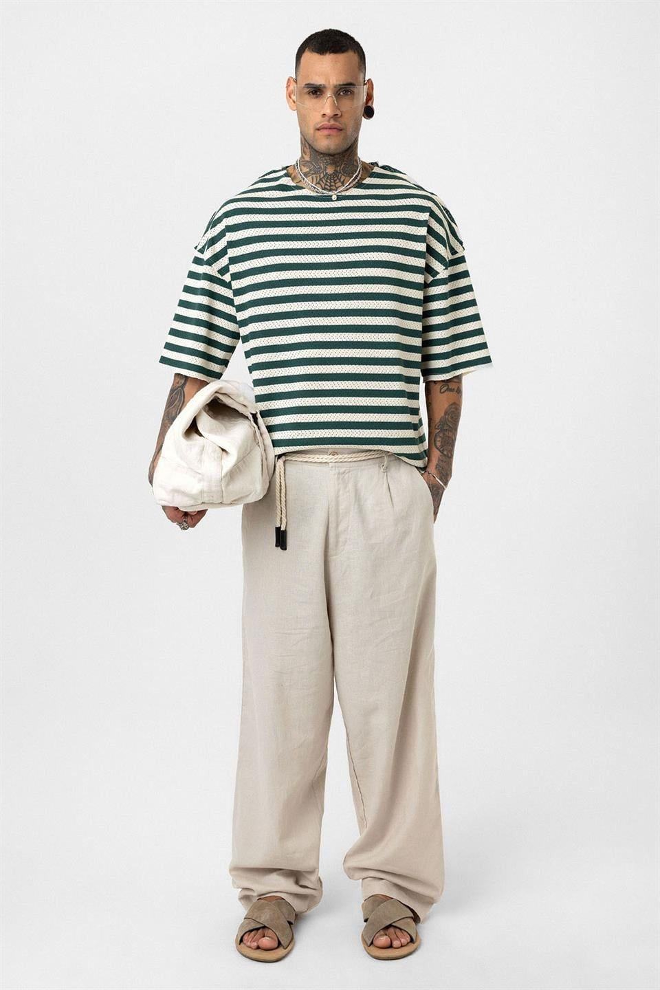Çizgili Oversize Triko Tişört