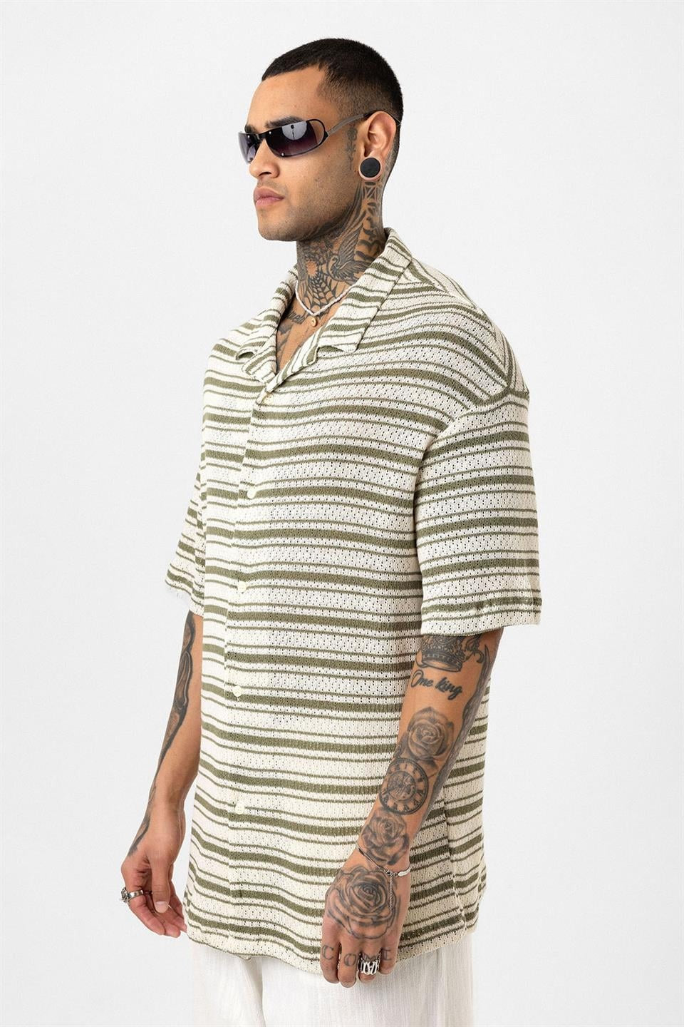 Oversize Çizgili Triko Tişört