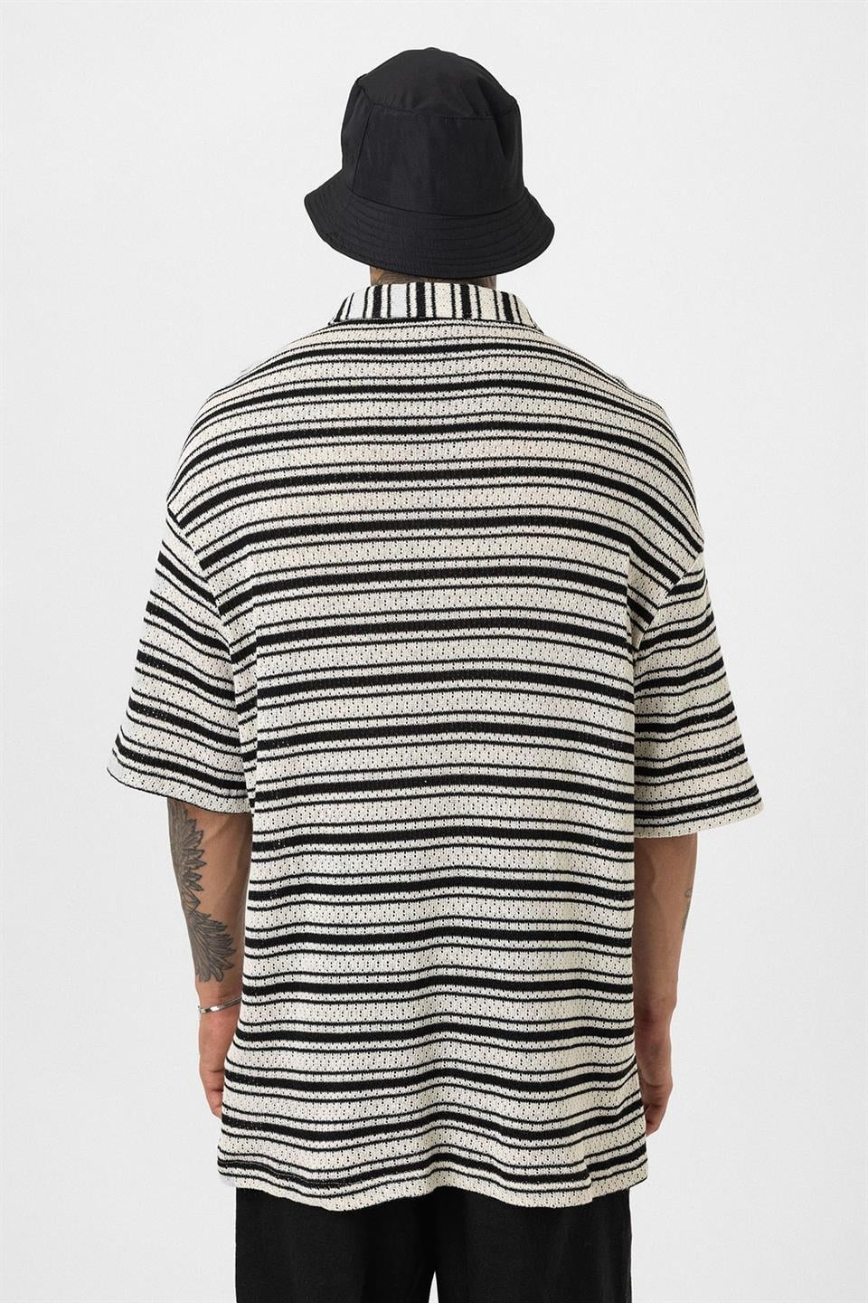 Oversize Çizgili Triko Tişört