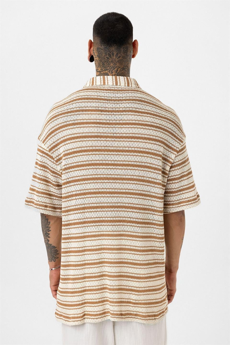 Oversize Çizgili Triko Tişört