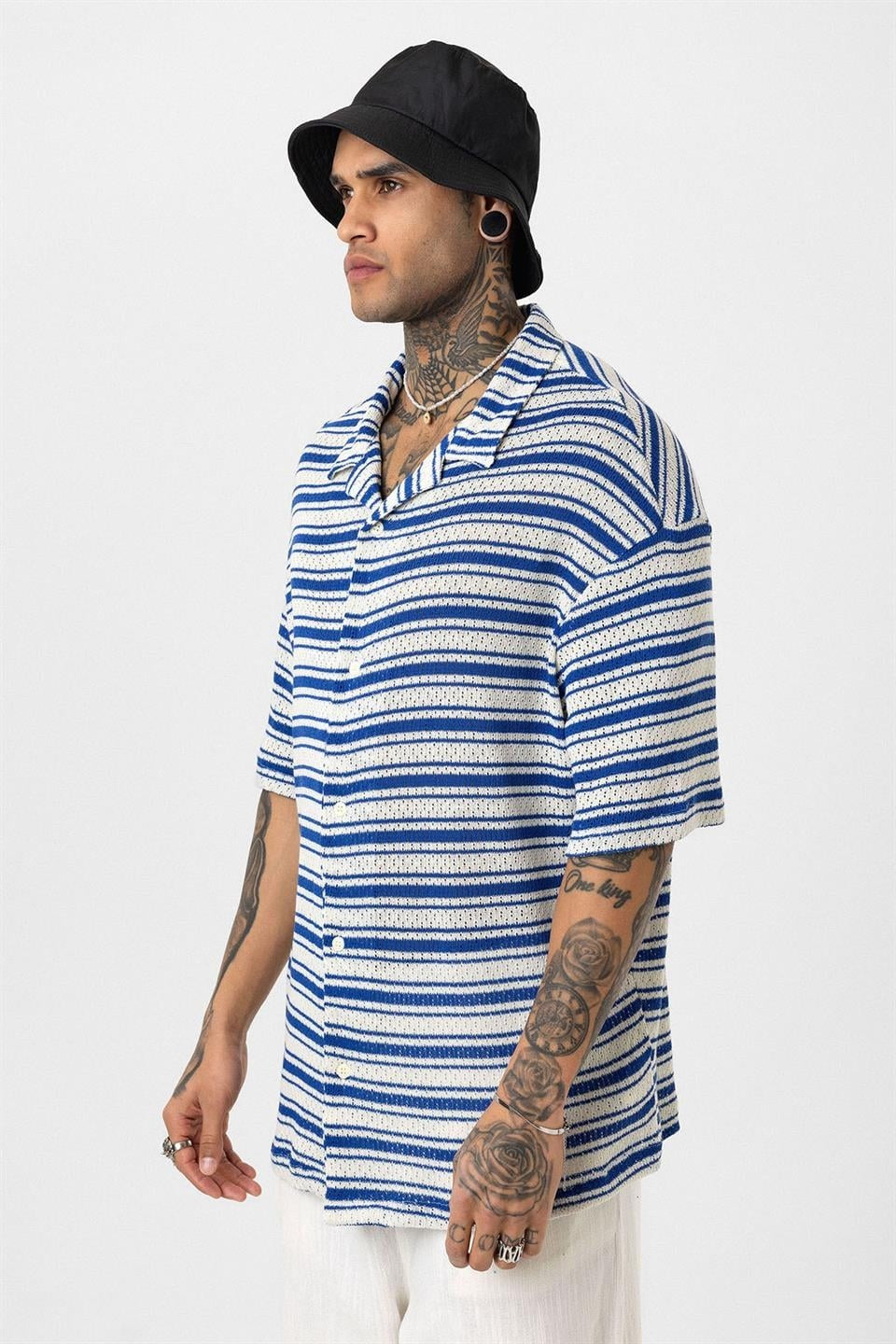 Oversize Çizgili Triko Tişört