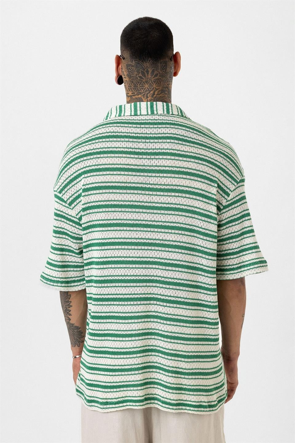 Oversize Çizgili Triko Tişört