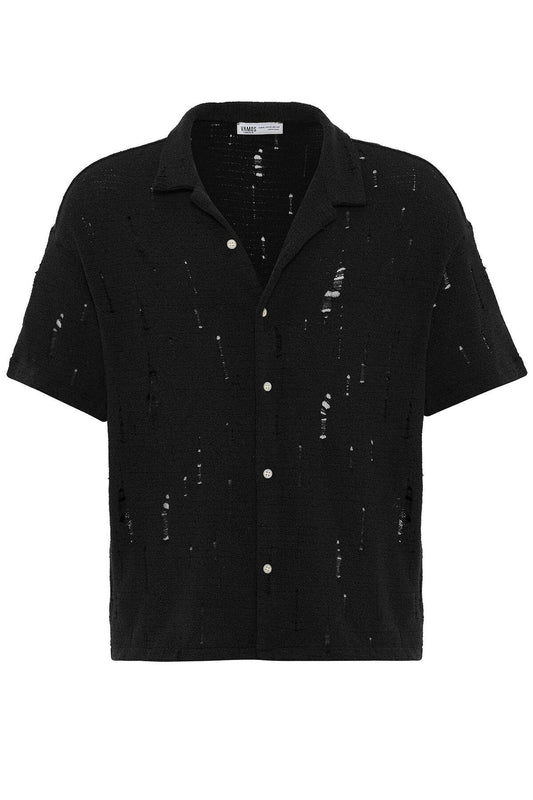 Oversize Deliklı Triko Gömlek