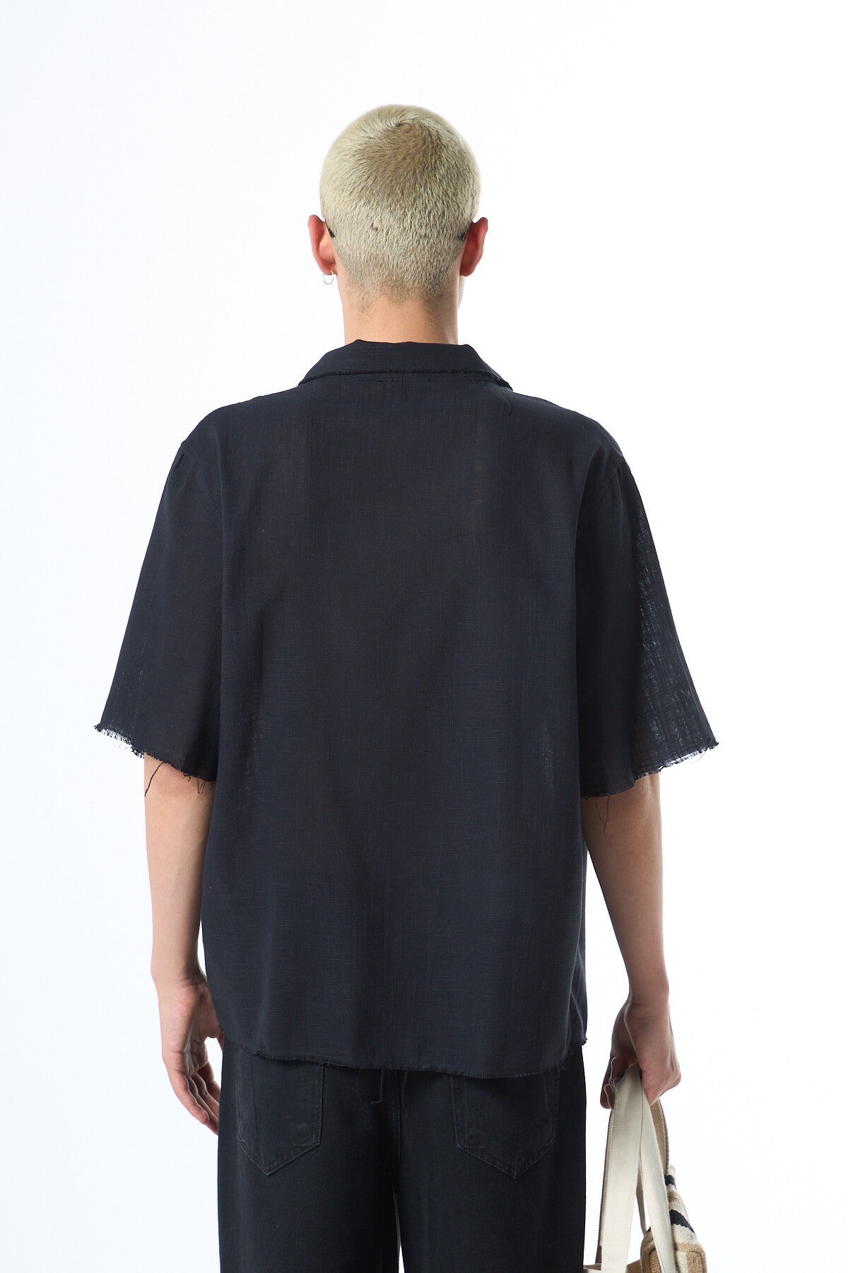 Dikişsiz Kısa Kol Cepsiz Oversize Keten Gömlek